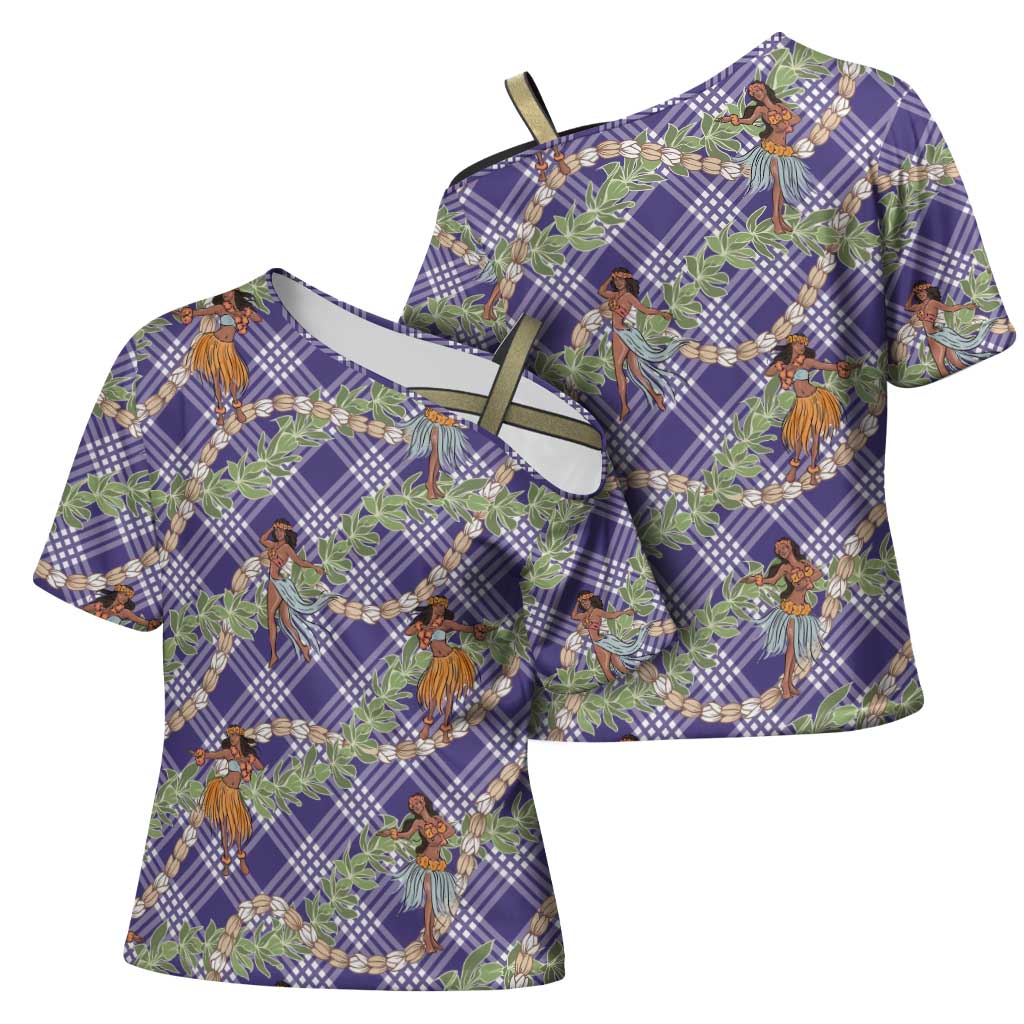 Lavender Palaka Hula Girls Seamless Hawaii Aloha Cross Shoulder Shirt LT7 - Polynesian Pride