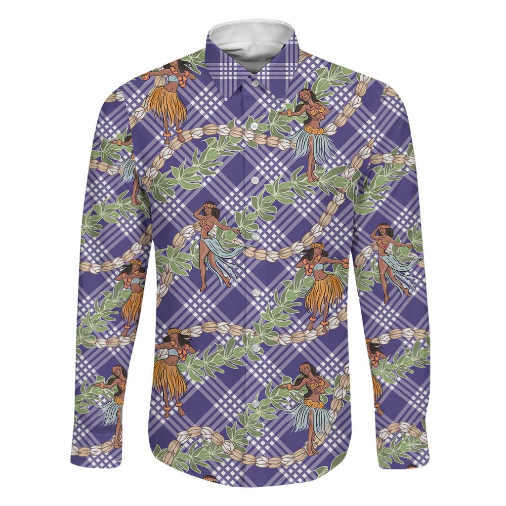 Lavender Palaka Hula Girls Seamless Hawaii Aloha Family Matching Long Sleeve Bodycon Dress and Hawaiian Shirt LT7 Dad's Shirt - Long Sleeve Lavender - Polynesian Pride