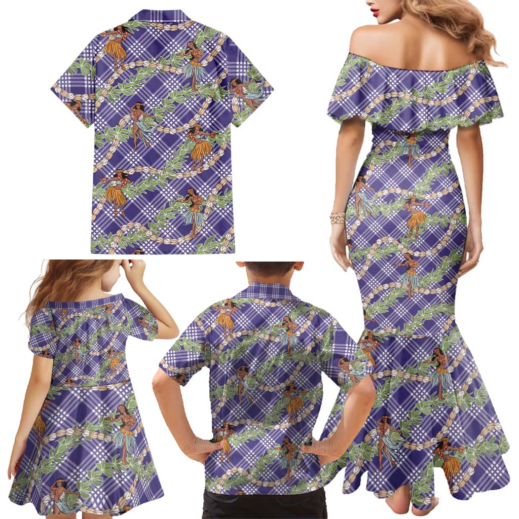 Lavender Palaka Hula Girls Seamless Hawaii Aloha Family Matching Mermaid Dress and Hawaiian Shirt LT7 - Polynesian Pride