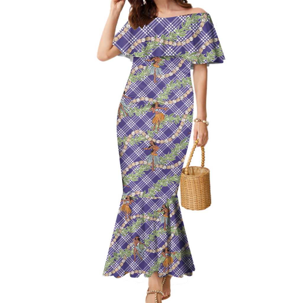 Lavender Palaka Hula Girls Seamless Hawaii Aloha Family Matching Mermaid Dress and Hawaiian Shirt LT7 Mom's Dress Lavender - Polynesian Pride