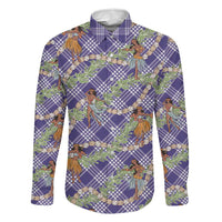 Lavender Palaka Hula Girls Seamless Hawaii Aloha Family Matching Off Shoulder Maxi Dress and Hawaiian Shirt LT7 Dad's Shirt - Long Sleeve Lavender - Polynesian Pride