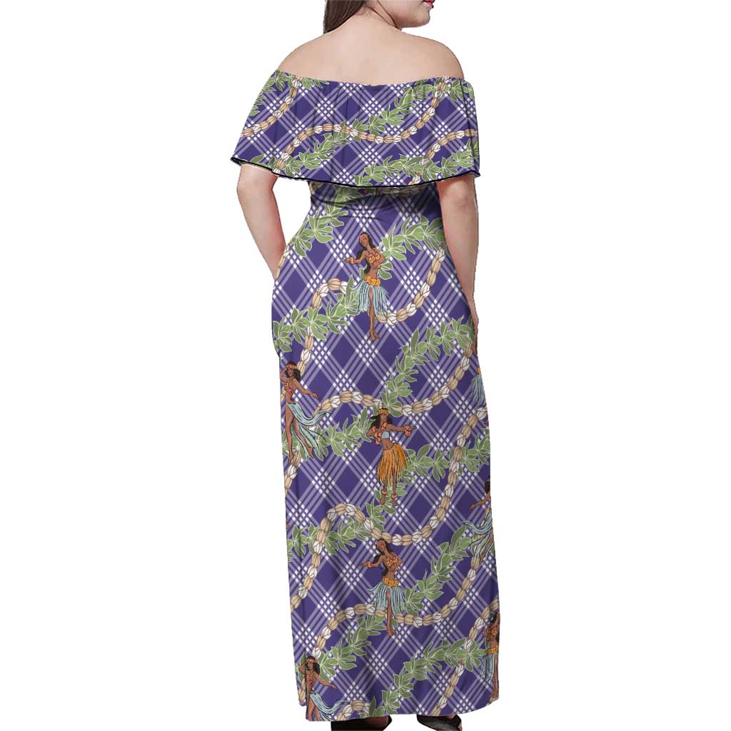 Lavender Palaka Hula Girls Seamless Hawaii Aloha Family Matching Off Shoulder Maxi Dress and Hawaiian Shirt LT7 - Polynesian Pride
