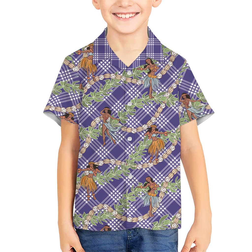 Lavender Palaka Hula Girls Seamless Hawaii Aloha Family Matching Off Shoulder Maxi Dress and Hawaiian Shirt LT7 Son's Shirt Lavender - Polynesian Pride