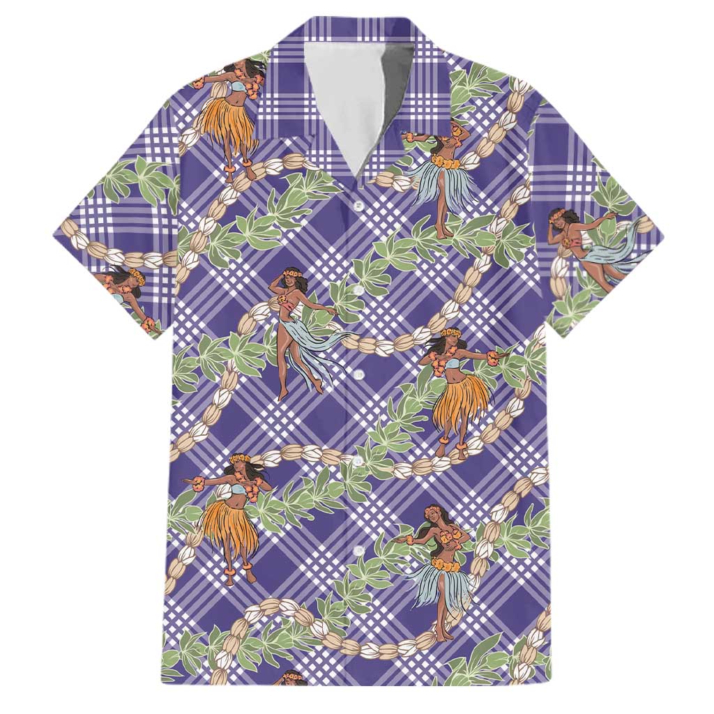 Lavender Palaka Hula Girls Seamless Hawaii Aloha Family Matching Off Shoulder Short Dress and Hawaiian Shirt LT7 Dad's Shirt - Short Sleeve Lavender - Polynesian Pride
