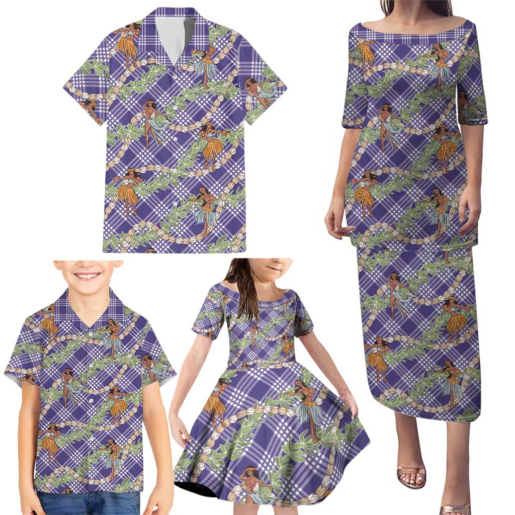 Lavender Palaka Hula Girls Seamless Hawaii Aloha Family Matching Puletasi and Hawaiian Shirt - Polynesian Pride