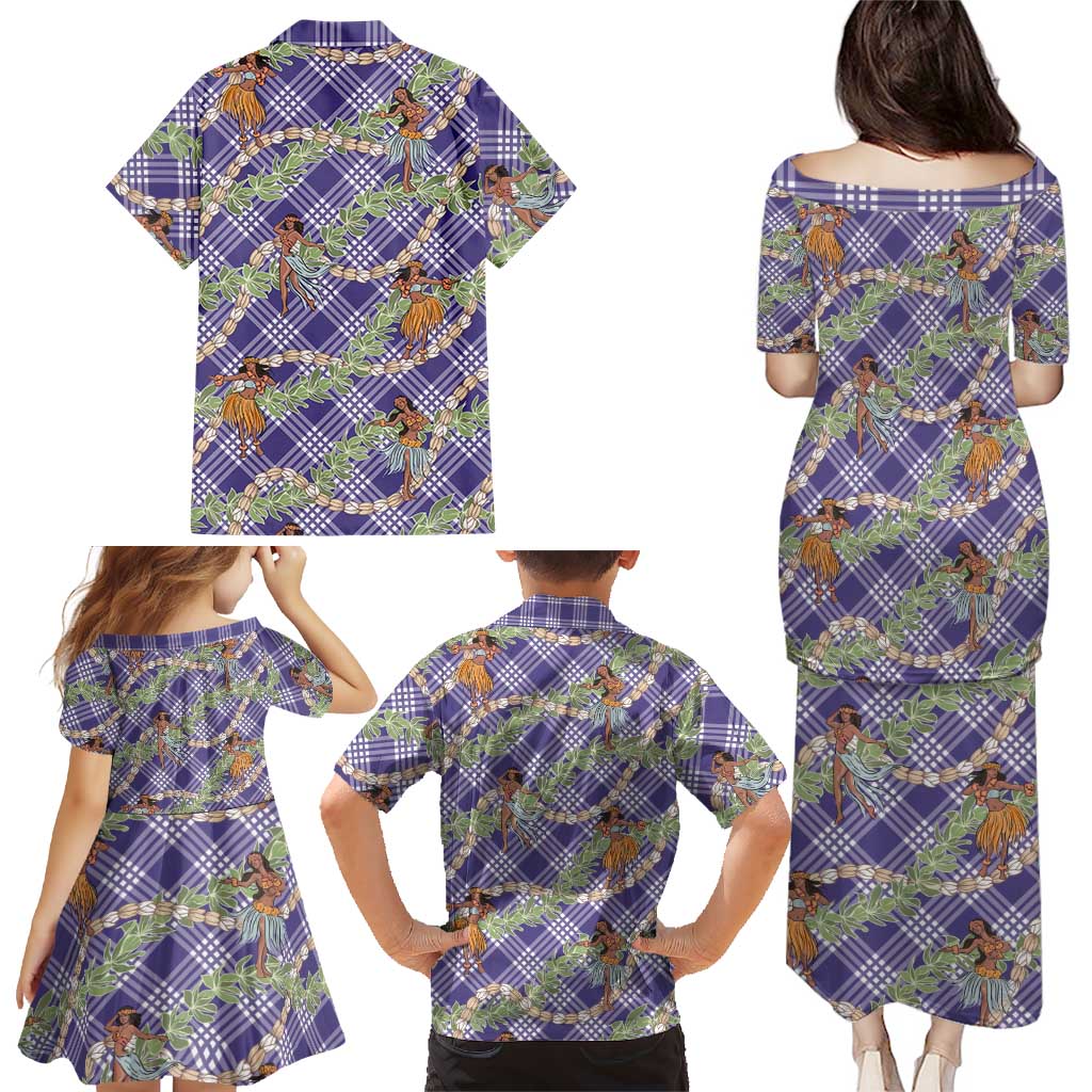 Lavender Palaka Hula Girls Seamless Hawaii Aloha Family Matching Puletasi and Hawaiian Shirt LT7 - Polynesian Pride