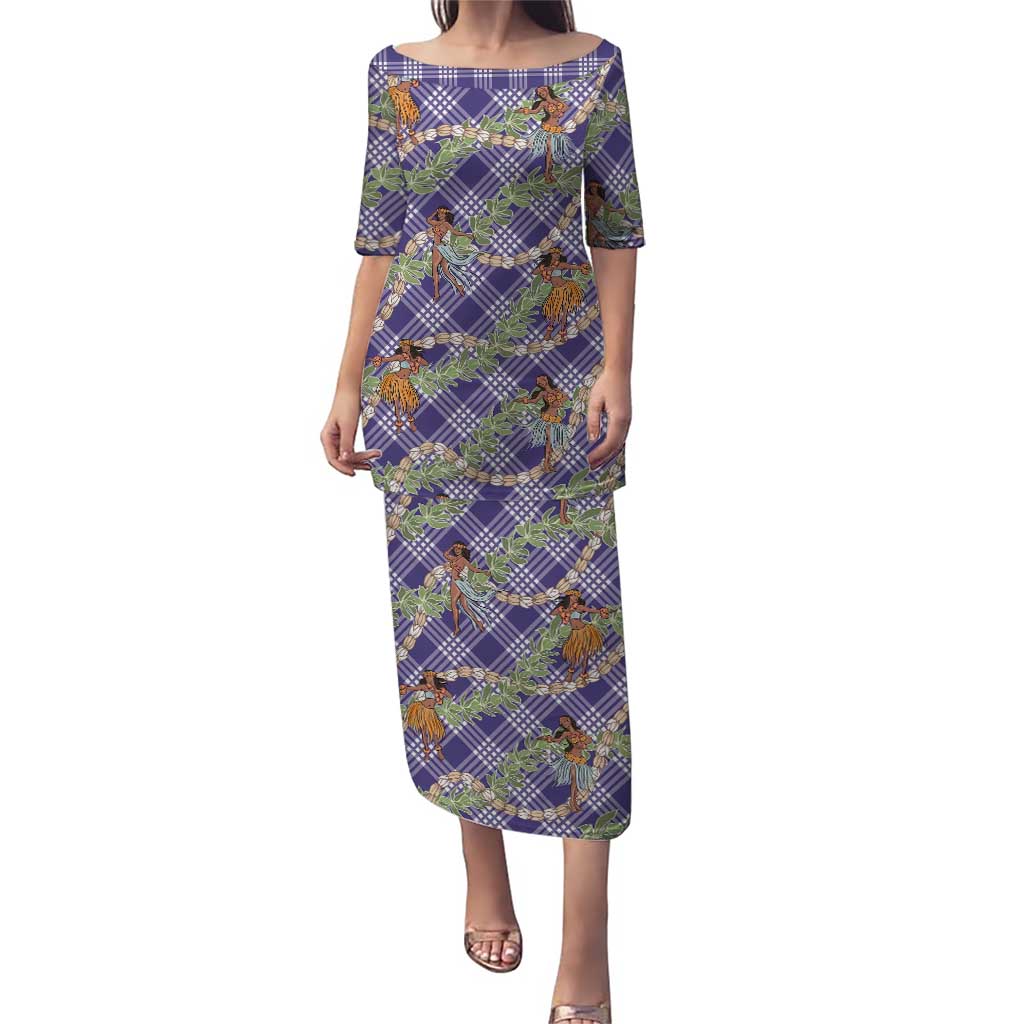 Lavender Palaka Hula Girls Seamless Hawaii Aloha Family Matching Puletasi and Hawaiian Shirt LT7 Mom's Dress Lavender - Polynesian Pride