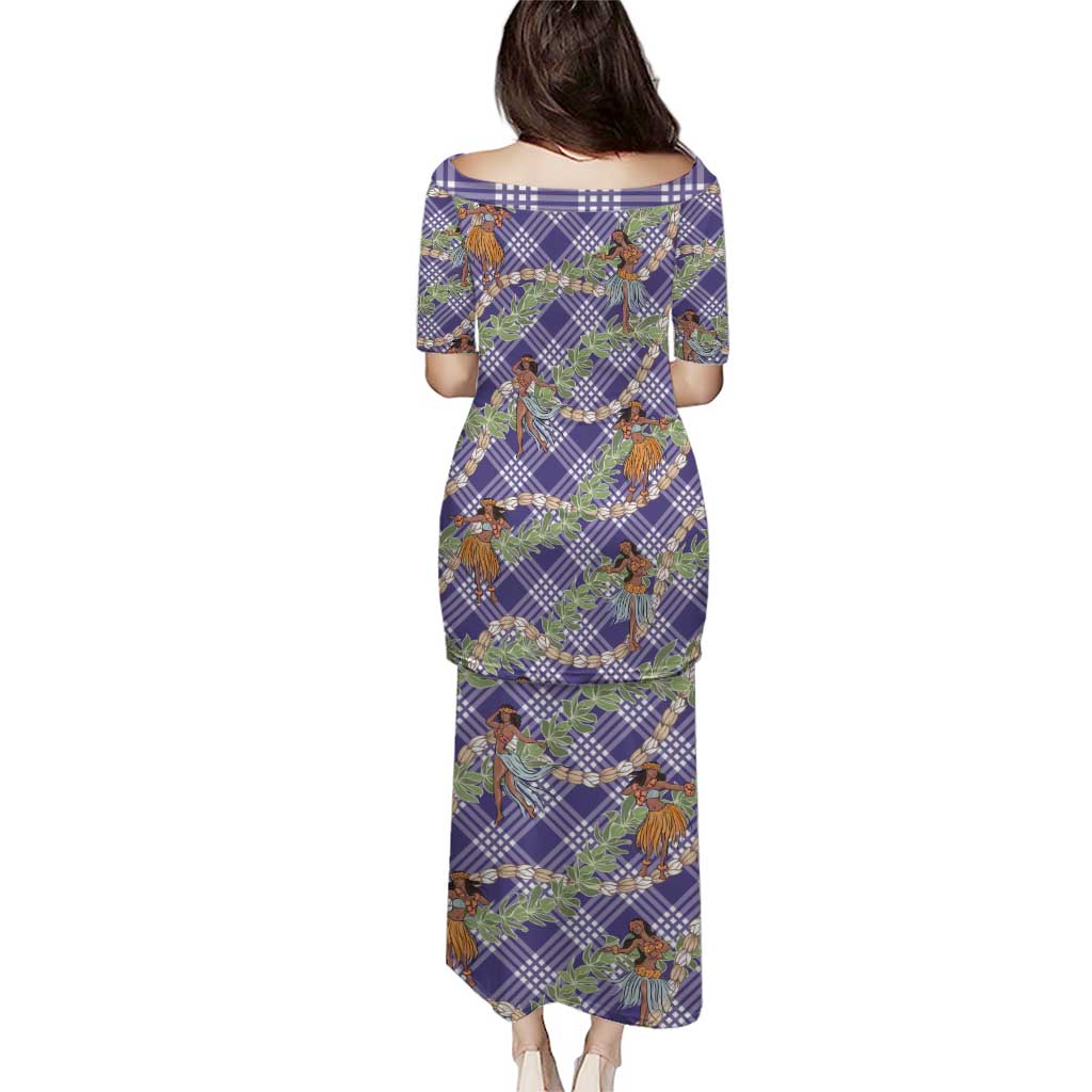 Lavender Palaka Hula Girls Seamless Hawaii Aloha Family Matching Puletasi and Hawaiian Shirt LT7 - Polynesian Pride