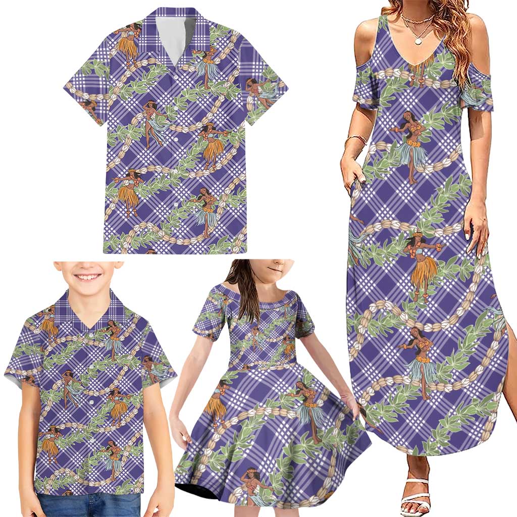 Lavender Palaka Hula Girls Seamless Hawaii Aloha Family Matching Summer Maxi Dress and Hawaiian Shirt LT7 - Polynesian Pride