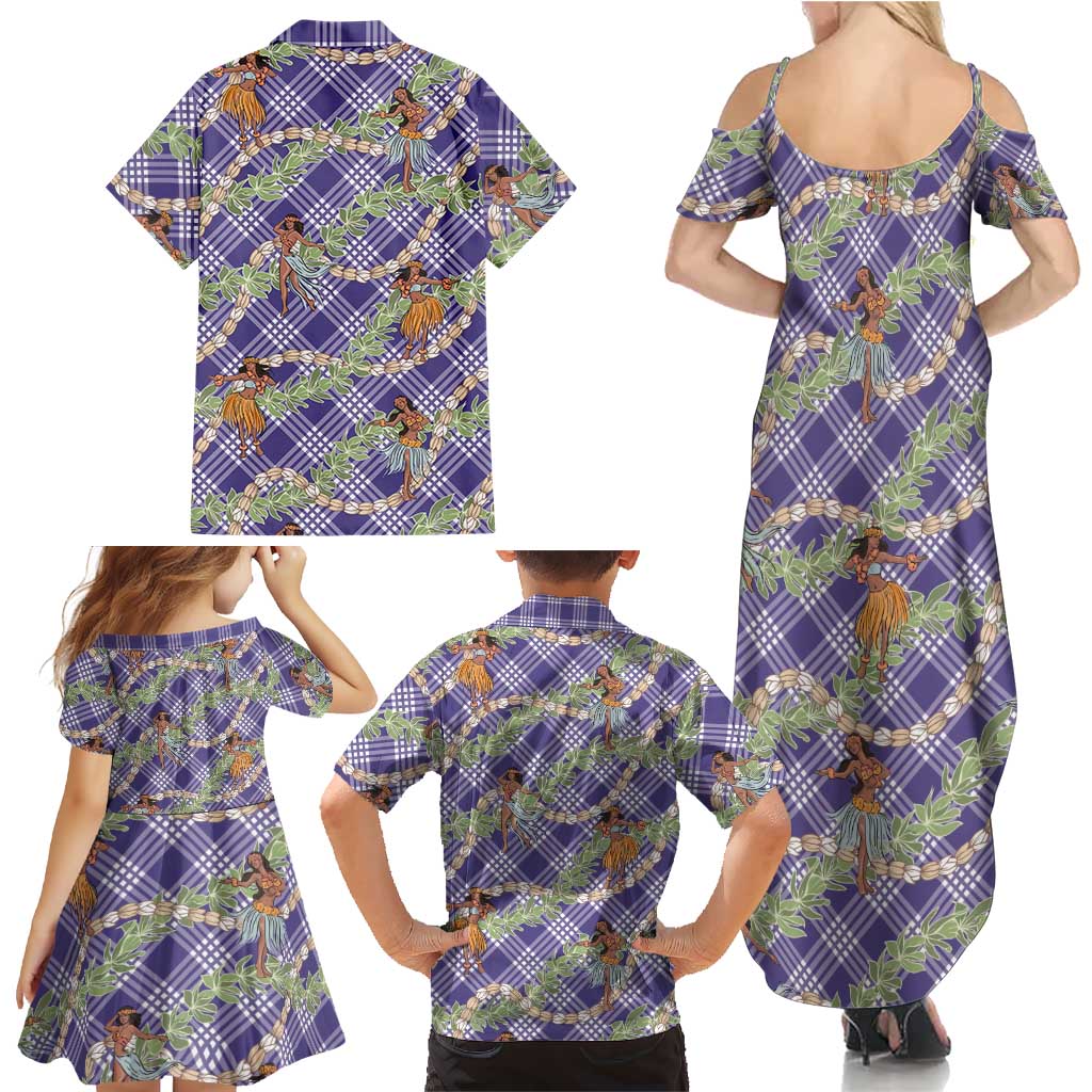 Lavender Palaka Hula Girls Seamless Hawaii Aloha Family Matching Summer Maxi Dress and Hawaiian Shirt LT7 - Polynesian Pride