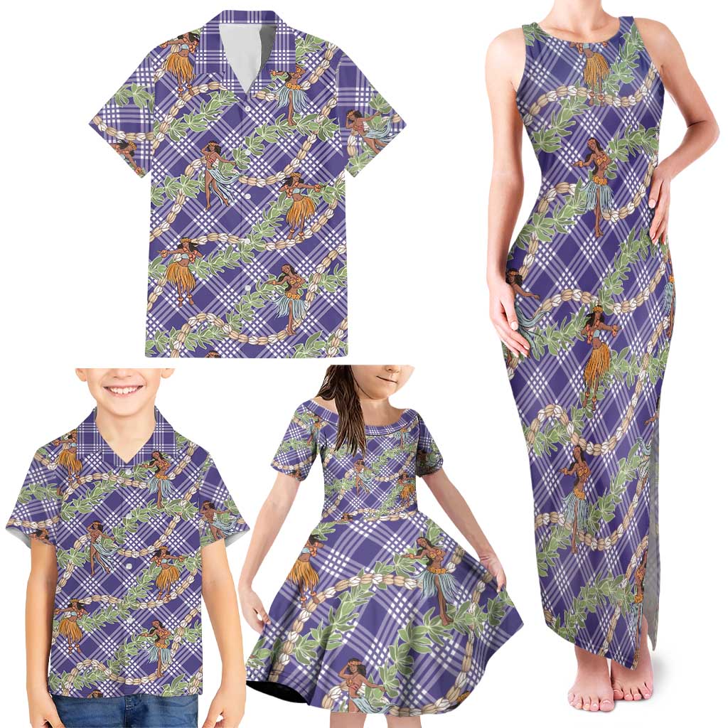 Lavender Palaka Hula Girls Seamless Hawaii Aloha Family Matching Tank Maxi Dress and Hawaiian Shirt LT7 - Polynesian Pride