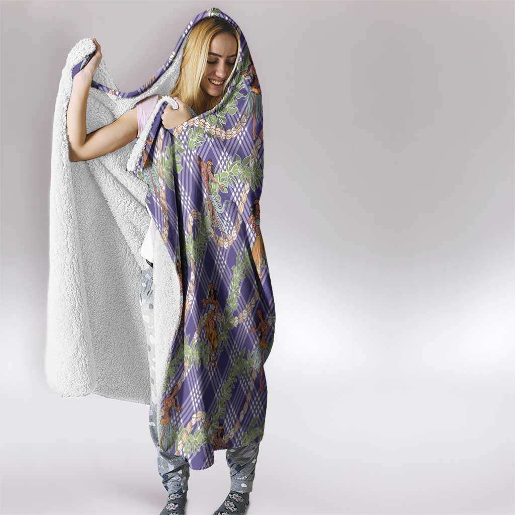 Lavender Palaka Hula Girls Seamless Hawaii Aloha Hooded Blanket - Polynesian Pride