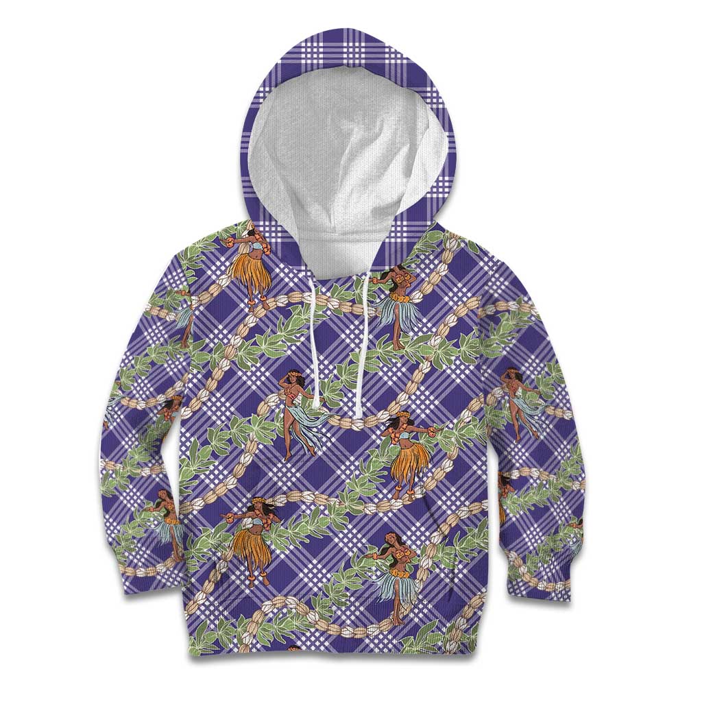 Lavender Palaka Hula Girls Seamless Hawaii Aloha Kid Hoodie - Polynesian Pride