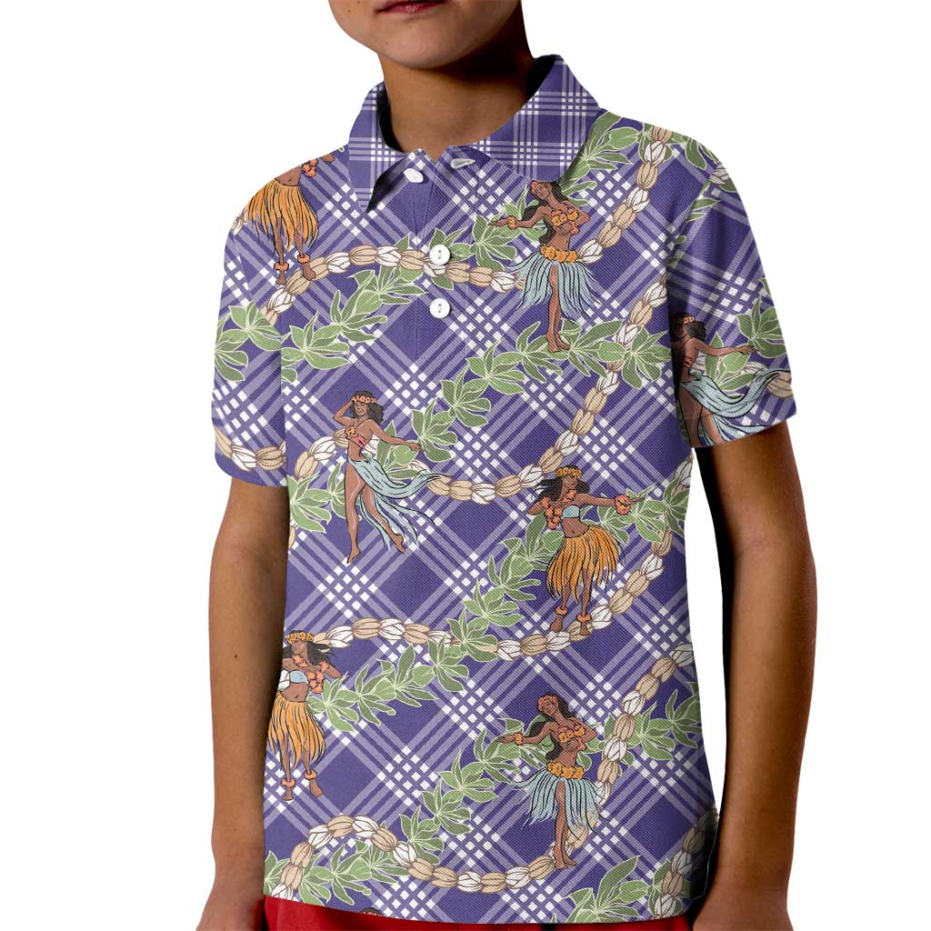 Lavender Palaka Hula Girls Seamless Hawaii Aloha Kid Polo Shirt LT7 Kid Lavender - Polynesian Pride