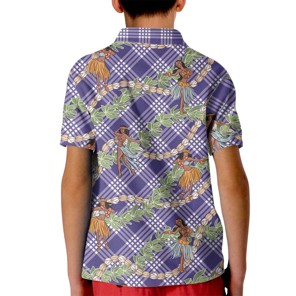 Lavender Palaka Hula Girls Seamless Hawaii Aloha Kid Polo Shirt LT7 - Polynesian Pride