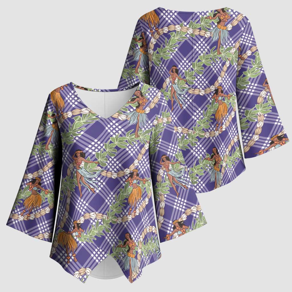 Lavender Palaka Hula Girls Seamless Hawaii Aloha Kimono Sleeve Blouse - Polynesian Pride
