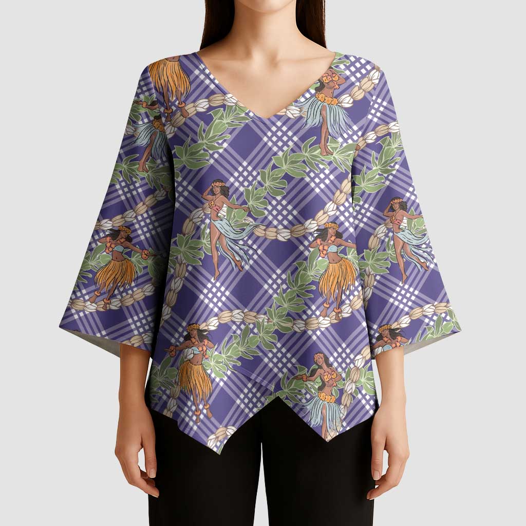Lavender Palaka Hula Girls Seamless Hawaii Aloha Kimono Sleeve Blouse - Polynesian Pride