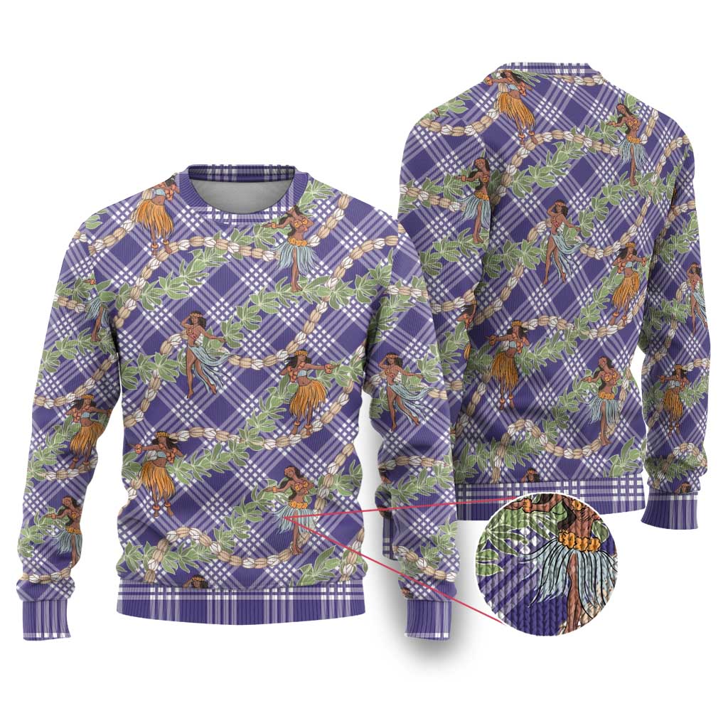 Lavender Palaka Hula Girls Seamless Hawaii Aloha Ugly Christmas Sweater - Polynesian Pride