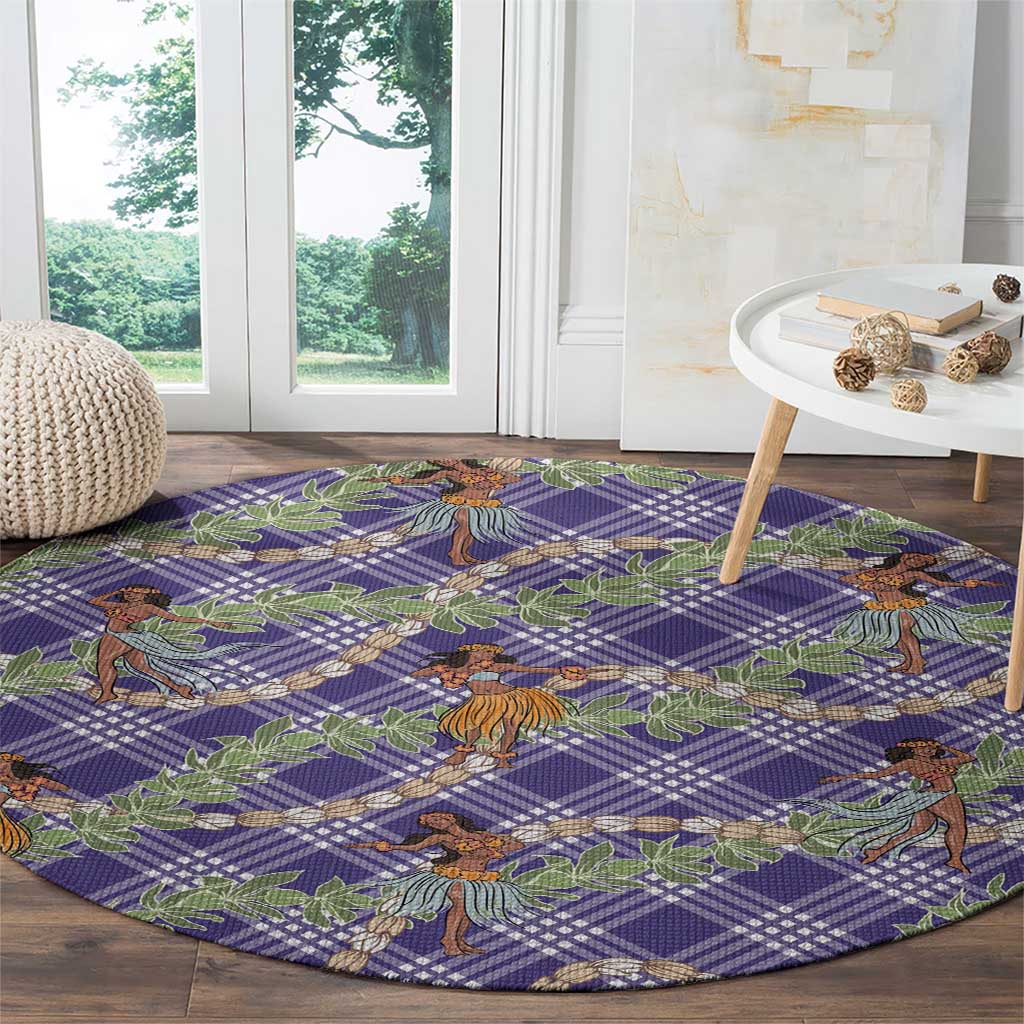 Lavender Palaka Hula Girls Seamless Hawaii Aloha Round Carpet - Polynesian Pride