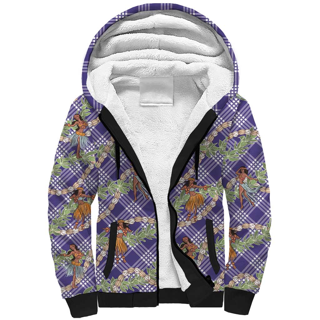 Lavender Palaka Hula Girls Seamless Hawaii Aloha Sherpa Hoodie LT7 Unisex Lavender - Polynesian Pride