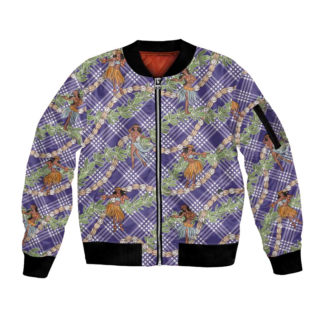 Lavender Palaka Hula Girls Seamless Hawaii Aloha Sleeve Zip Bomber Jacket - Polynesian Pride