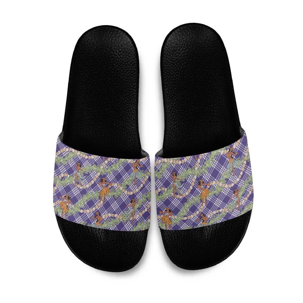 Lavender Palaka Hula Girls Seamless Hawaii Aloha Slide Sandals - Polynesian Pride