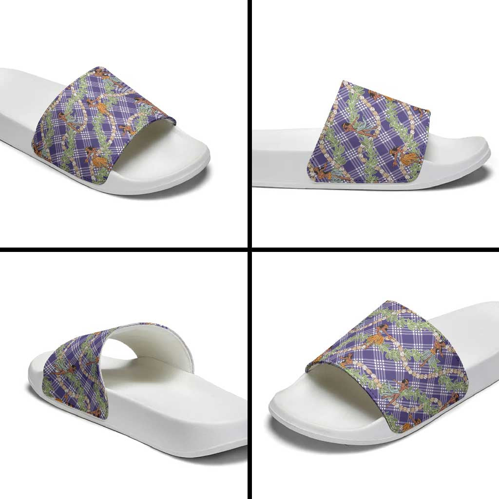 Lavender Palaka Hula Girls Seamless Hawaii Aloha Slide Sandals - Polynesian Pride
