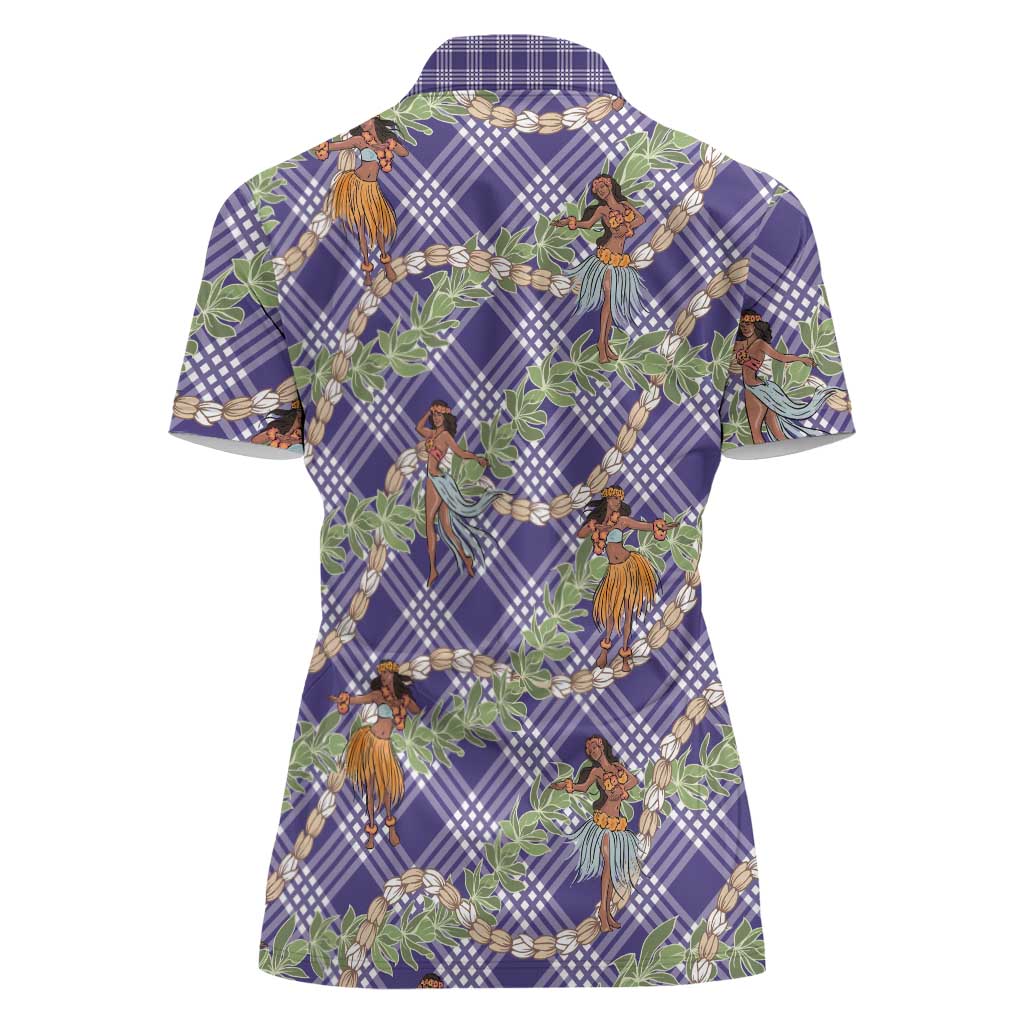 Lavender Palaka Hula Girls Seamless Hawaii Aloha Women Polo Shirt - Polynesian Pride