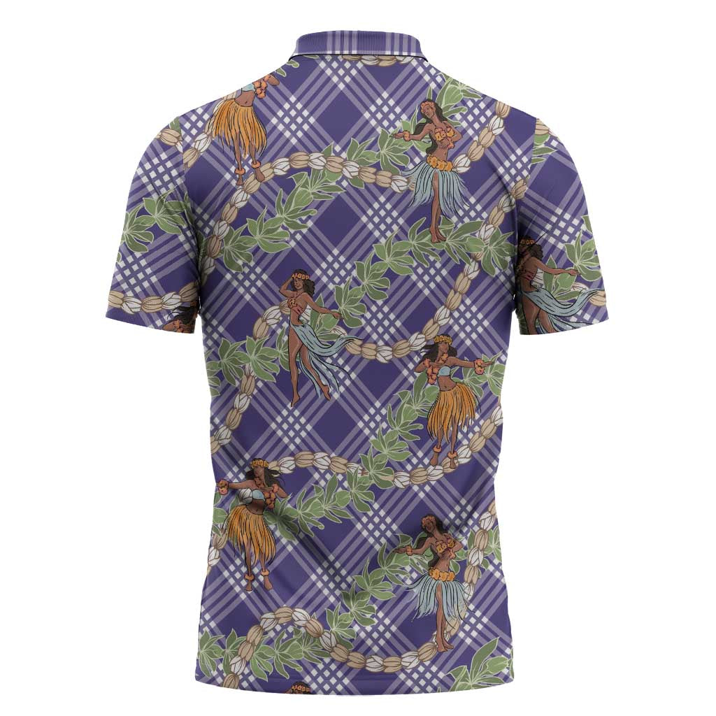 Lavender Palaka Hula Girls Seamless Hawaii Aloha Zipper Polo Shirt - Polynesian Pride