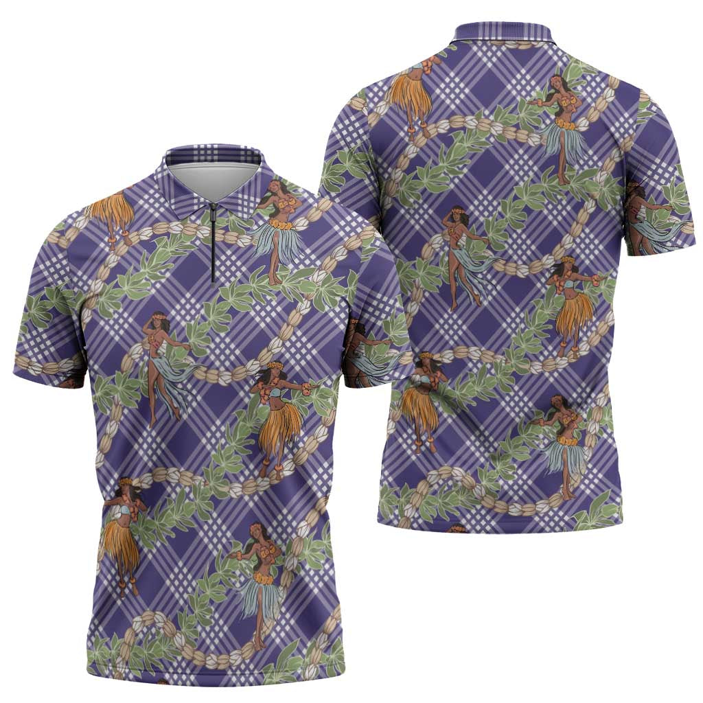 Lavender Palaka Hula Girls Seamless Hawaii Aloha Zipper Polo Shirt - Polynesian Pride