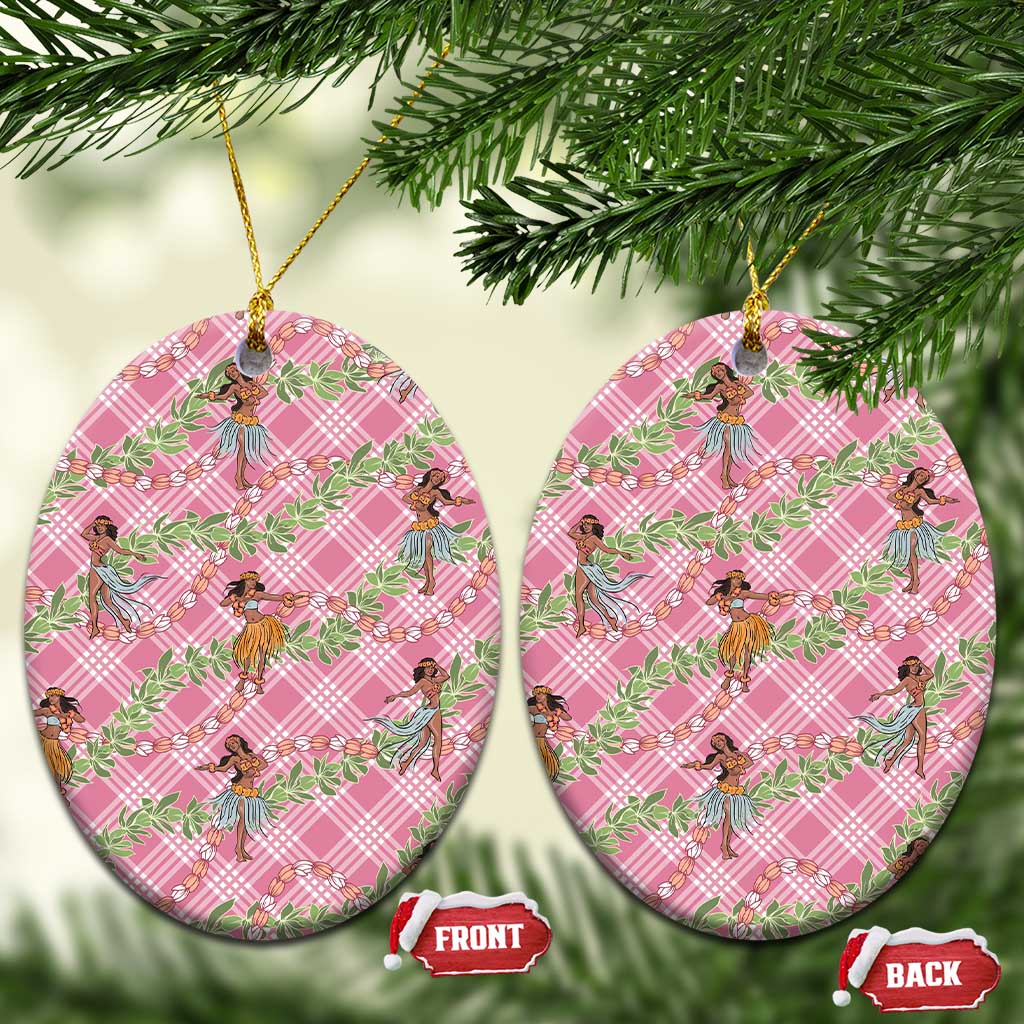 Lokelani Pink Palaka Hula Girls Seamless Hawaii Aloha Ceramic Ornament LT7 Oval Pink - Polynesian Pride