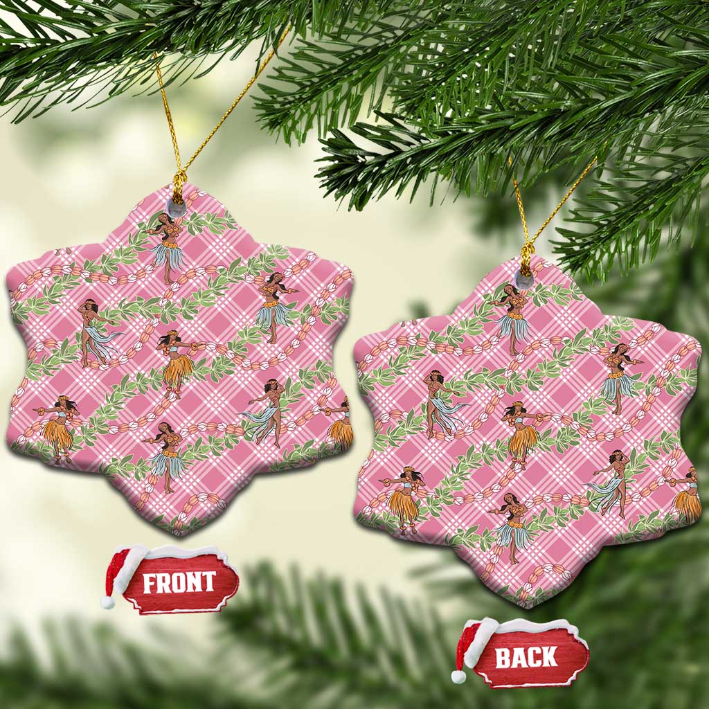 Lokelani Pink Palaka Hula Girls Seamless Hawaii Aloha Ceramic Ornament LT7 Snow Flake Pink - Polynesian Pride