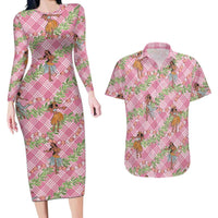 Lokelani Pink Palaka Hula Girls Seamless Hawaii Aloha Couples Matching Long Sleeve Bodycon Dress and Hawaiian Shirt LT7 Pink - Polynesian Pride