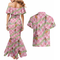 Lokelani Pink Palaka Hula Girls Seamless Hawaii Aloha Couples Matching Mermaid Dress and Hawaiian Shirt LT7 - Polynesian Pride