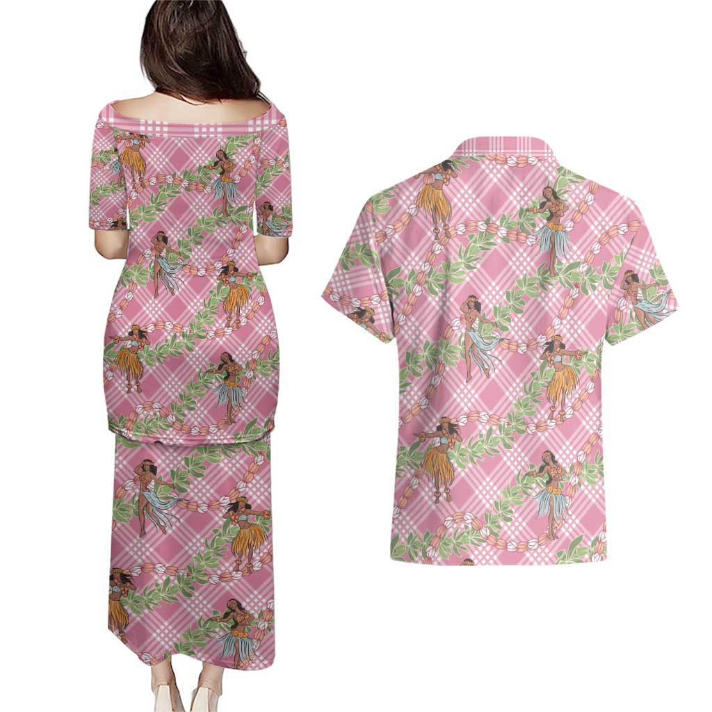Lokelani Pink Palaka Hula Girls Seamless Hawaii Aloha Couples Matching Puletasi and Hawaiian Shirt - Polynesian Pride