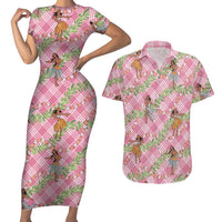 Lokelani Pink Palaka Hula Girls Seamless Hawaii Aloha Couples Matching Short Sleeve Bodycon Dress and Hawaiian Shirt LT7 Pink - Polynesian Pride