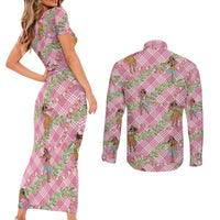 Lokelani Pink Palaka Hula Girls Seamless Hawaii Aloha Couples Matching Short Sleeve Bodycon Dress and Long Sleeve Button Shirt LT7 - Polynesian Pride