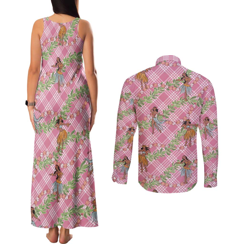Lokelani Pink Palaka Hula Girls Seamless Hawaii Aloha Couples Matching Tank Maxi Dress and Long Sleeve Button Shirt LT7 - Polynesian Pride