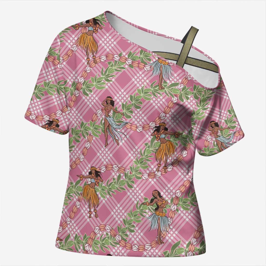 Lokelani Pink Palaka Hula Girls Seamless Hawaii Aloha Cross Shoulder Shirt - Polynesian Pride