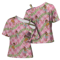 Lokelani Pink Palaka Hula Girls Seamless Hawaii Aloha Cross Shoulder Shirt - Polynesian Pride