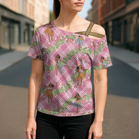Lokelani Pink Palaka Hula Girls Seamless Hawaii Aloha Cross Shoulder Shirt - Polynesian Pride