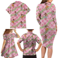 Lokelani Pink Palaka Hula Girls Seamless Hawaii Aloha Family Matching Long Sleeve Bodycon Dress and Hawaiian Shirt LT7 - Polynesian Pride