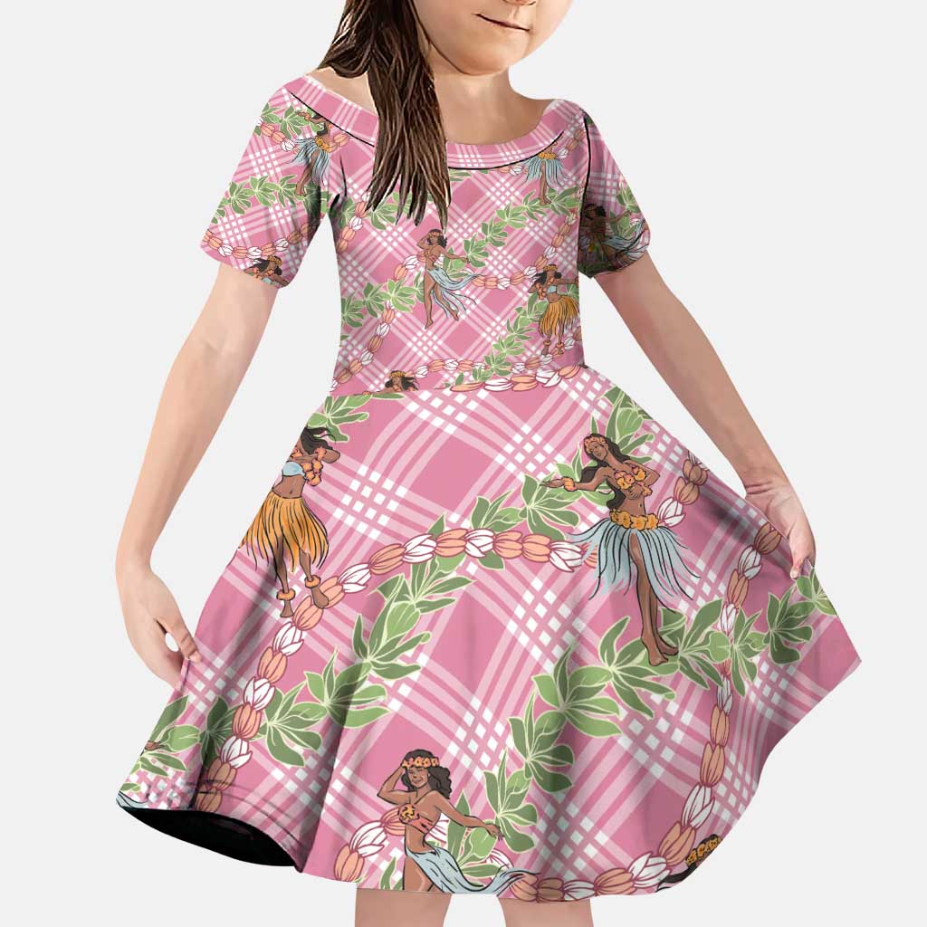 Lokelani Pink Palaka Hula Girls Seamless Hawaii Aloha Family Matching Mermaid Dress and Hawaiian Shirt LT7 Daughter's Dress Pink - Polynesian Pride