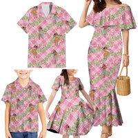 Lokelani Pink Palaka Hula Girls Seamless Hawaii Aloha Family Matching Mermaid Dress and Hawaiian Shirt LT7 - Polynesian Pride