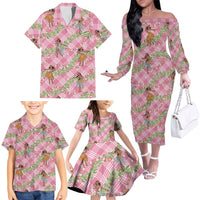 Lokelani Pink Palaka Hula Girls Seamless Hawaii Aloha Family Matching Off The Shoulder Long Sleeve Dress and Hawaiian Shirt LT7 - Polynesian Pride
