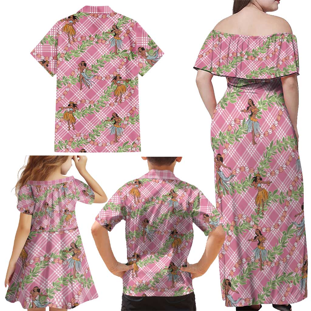 Lokelani Pink Palaka Hula Girls Seamless Hawaii Aloha Family Matching Off Shoulder Maxi Dress and Hawaiian Shirt LT7 - Polynesian Pride