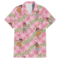 Lokelani Pink Palaka Hula Girls Seamless Hawaii Aloha Family Matching Off Shoulder Maxi Dress and Hawaiian Shirt LT7 Dad's Shirt - Short Sleeve Pink - Polynesian Pride