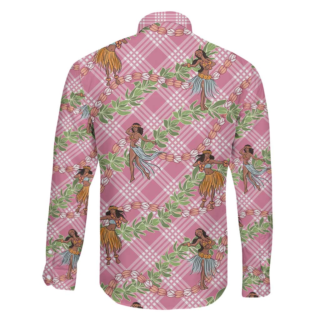 Lokelani Pink Palaka Hula Girls Seamless Hawaii Aloha Family Matching Off Shoulder Short Dress and Hawaiian Shirt LT7 - Polynesian Pride