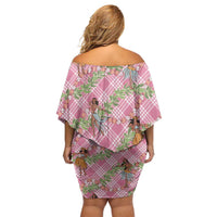 Lokelani Pink Palaka Hula Girls Seamless Hawaii Aloha Family Matching Off Shoulder Short Dress and Hawaiian Shirt LT7 - Polynesian Pride