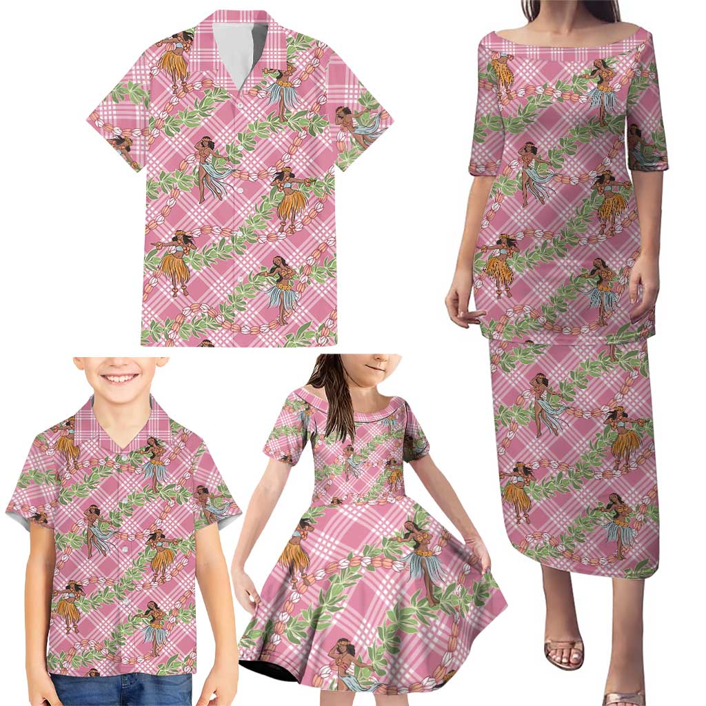 Lokelani Pink Palaka Hula Girls Seamless Hawaii Aloha Family Matching Puletasi and Hawaiian Shirt LT7 - Polynesian Pride